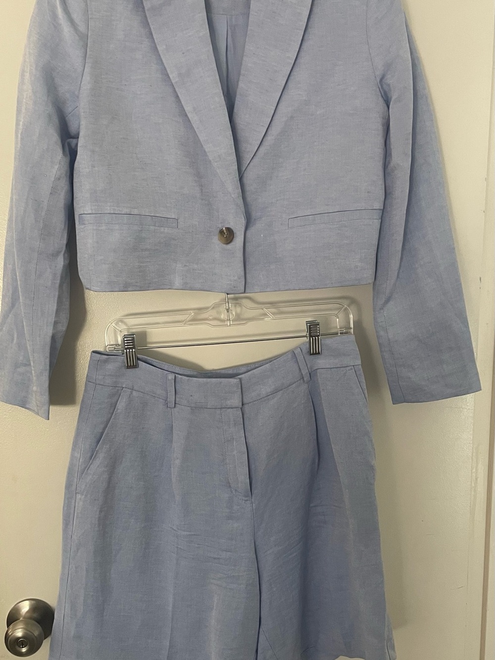 LOFT Light Blue Button-Up Shorts Suit